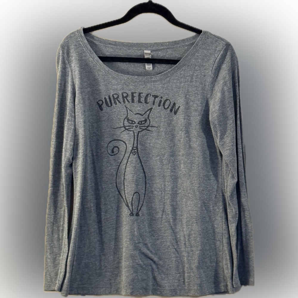 Next Level Apparel Gray Cat Graphic Long Sleeve- size XL PURRFECTION